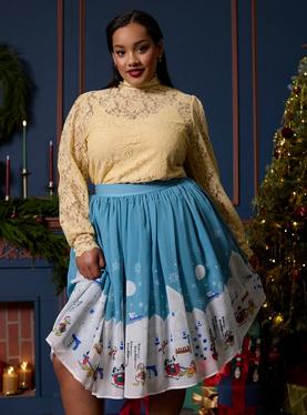 Her Universe Disney Mickey Mouse And Friends Snow Day Retro Skirt Plus Size Her Universe Exclusive, , hi-res